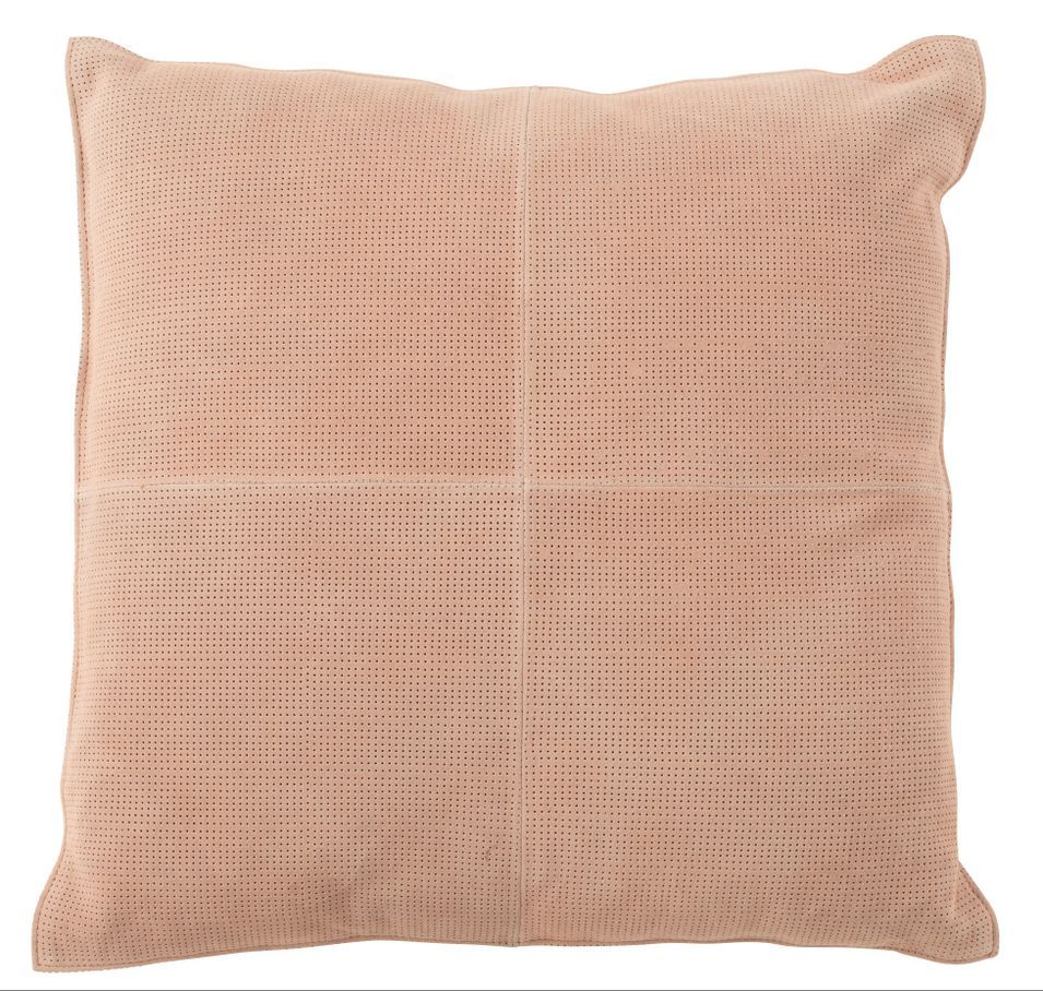 Coussin croix carré en cuir rose Delort 44 x 44 cm - Photo n°1