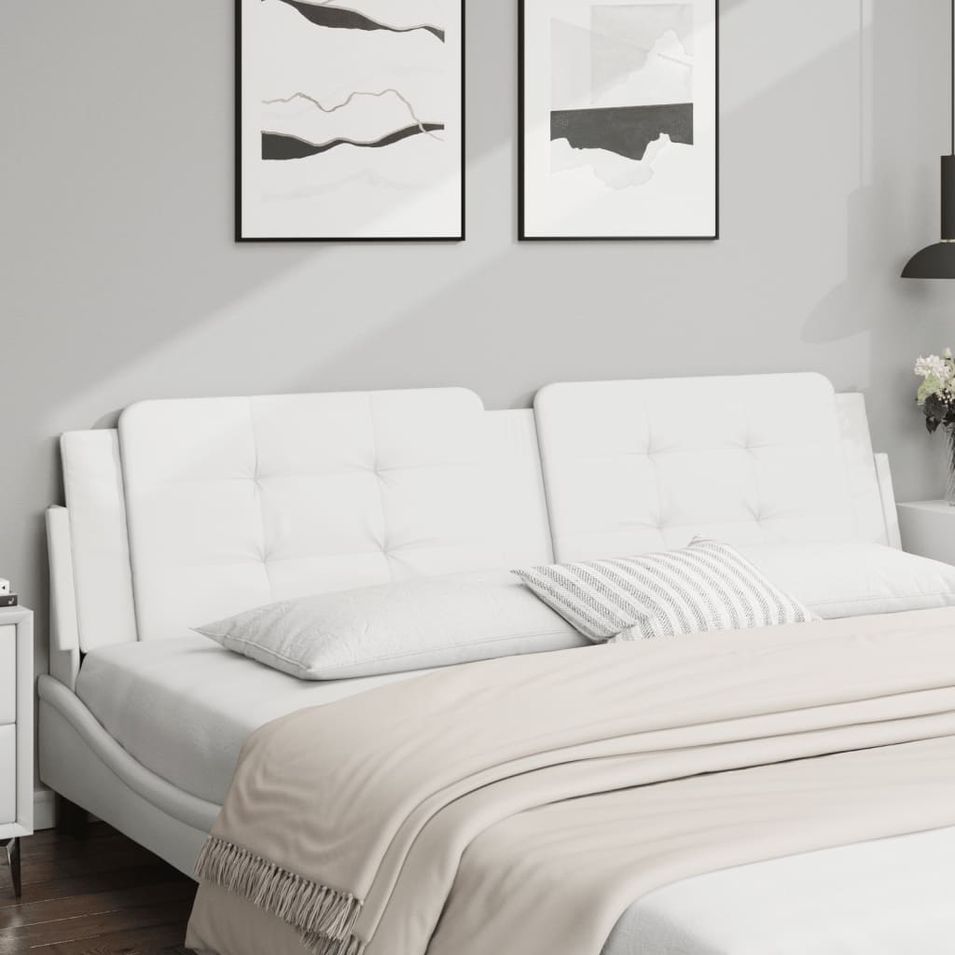 Coussin de tête de lit blanc 200 cm similicuir - Photo n°1