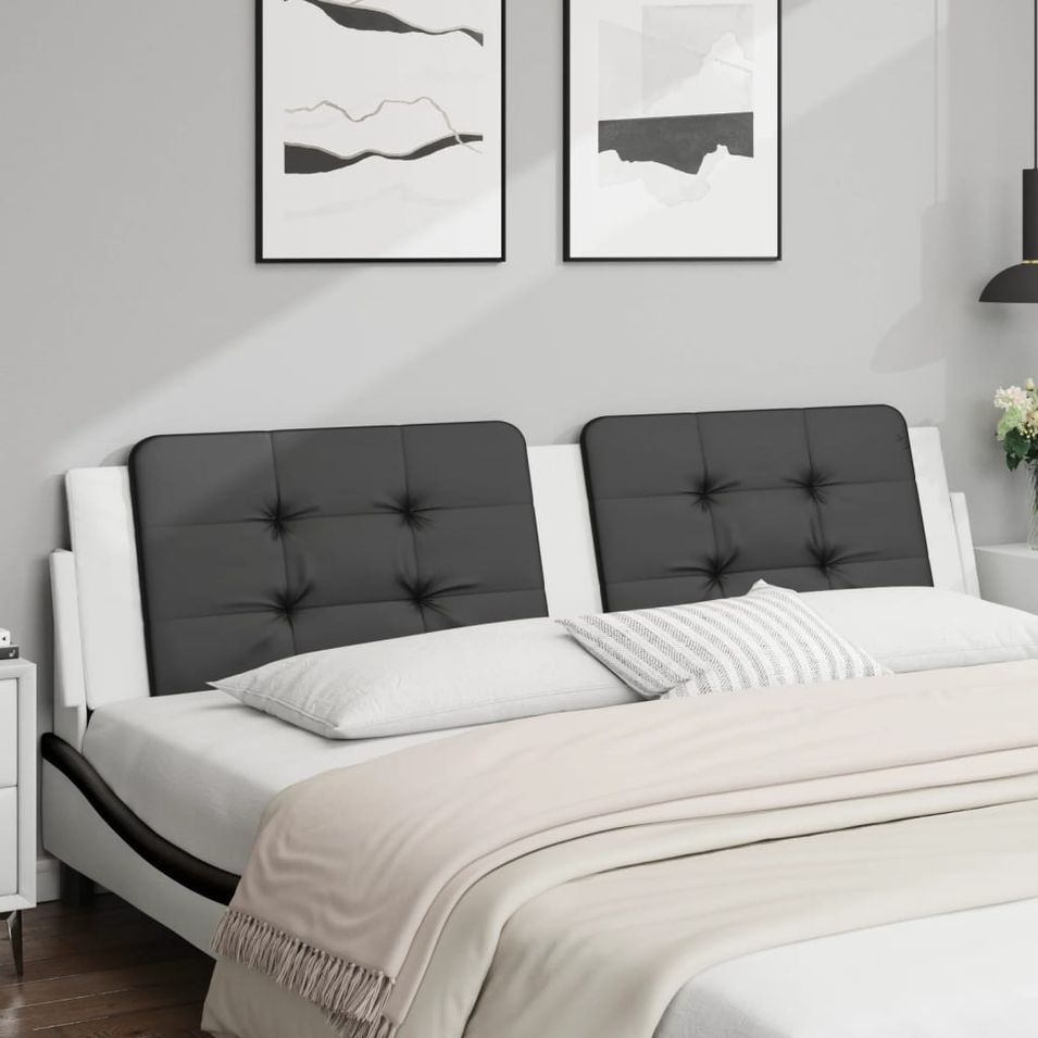 Coussin de tête de lit noir et blanc 200 cm similicuir - Photo n°1