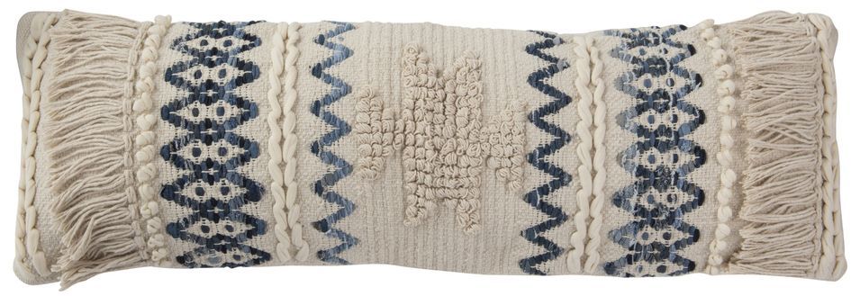 Coussin denim rectangulaire coton bleu et blanc Levi L 90 cm - Photo n°1