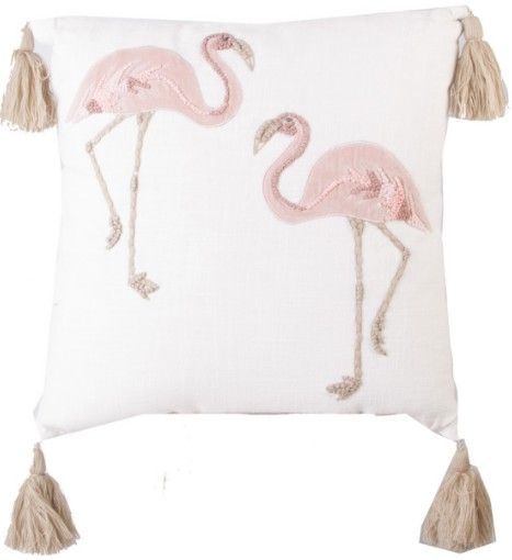 Coussin flamant rose coton et polyester blanc Nanie - Photo n°1