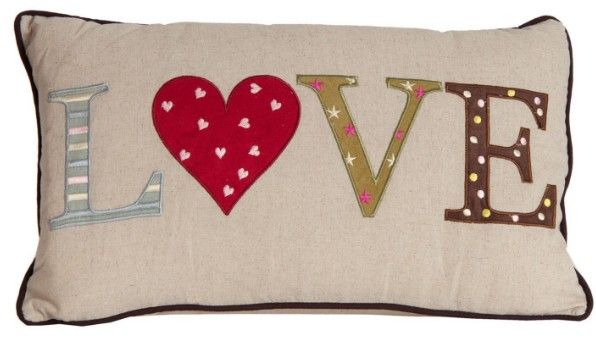 Coussin lin et polyester écru brodé Love Adam - Photo n°1
