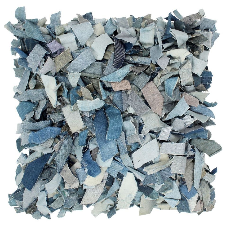 Coussin shaggy denim Bleu 60x60 cm Cuir et coton - Photo n°1