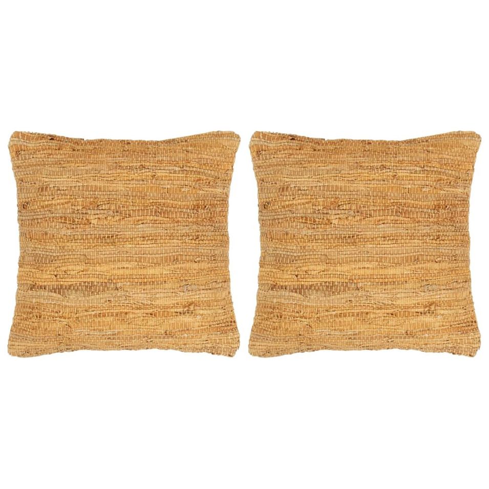 Coussins chindi 2 pcs Brun roux 45x45 cm Cuir et coton - Photo n°1