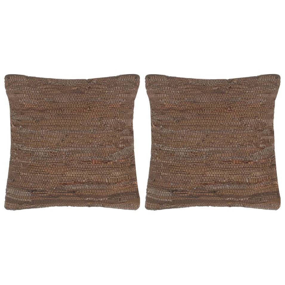 Coussins chindi 2 pcs Marron 45x45 cm Cuir et coton - Photo n°1