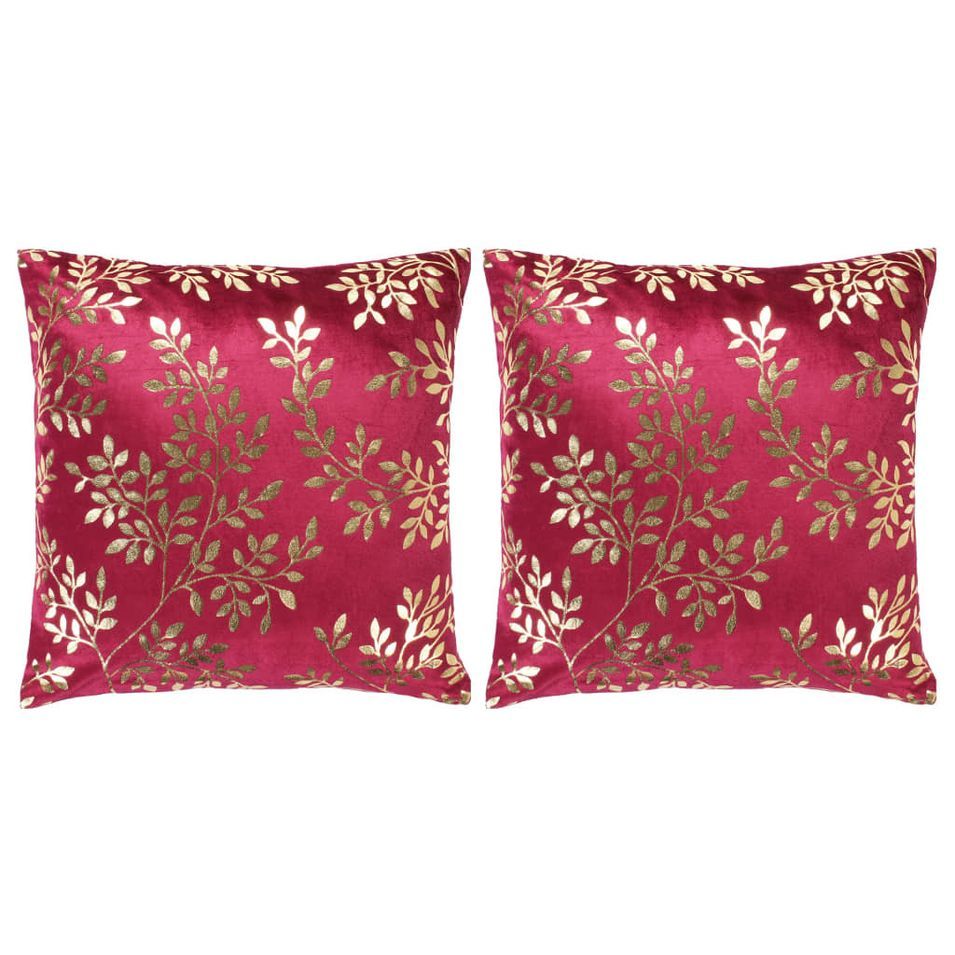 Coussins imprimés à film 2 pcs Bordeaux et doré 40x40cm Velours - Photo n°1