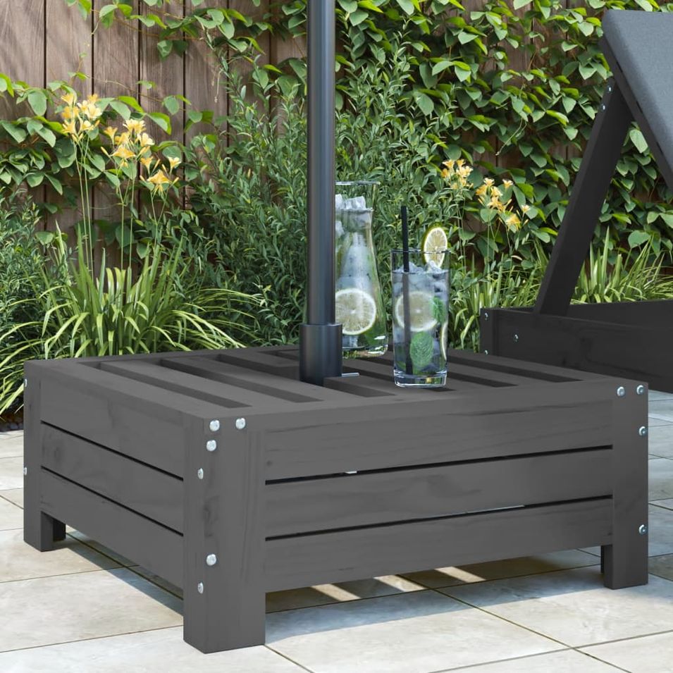 Couvercle de base de parasol gris bois massif de pin - Photo n°1