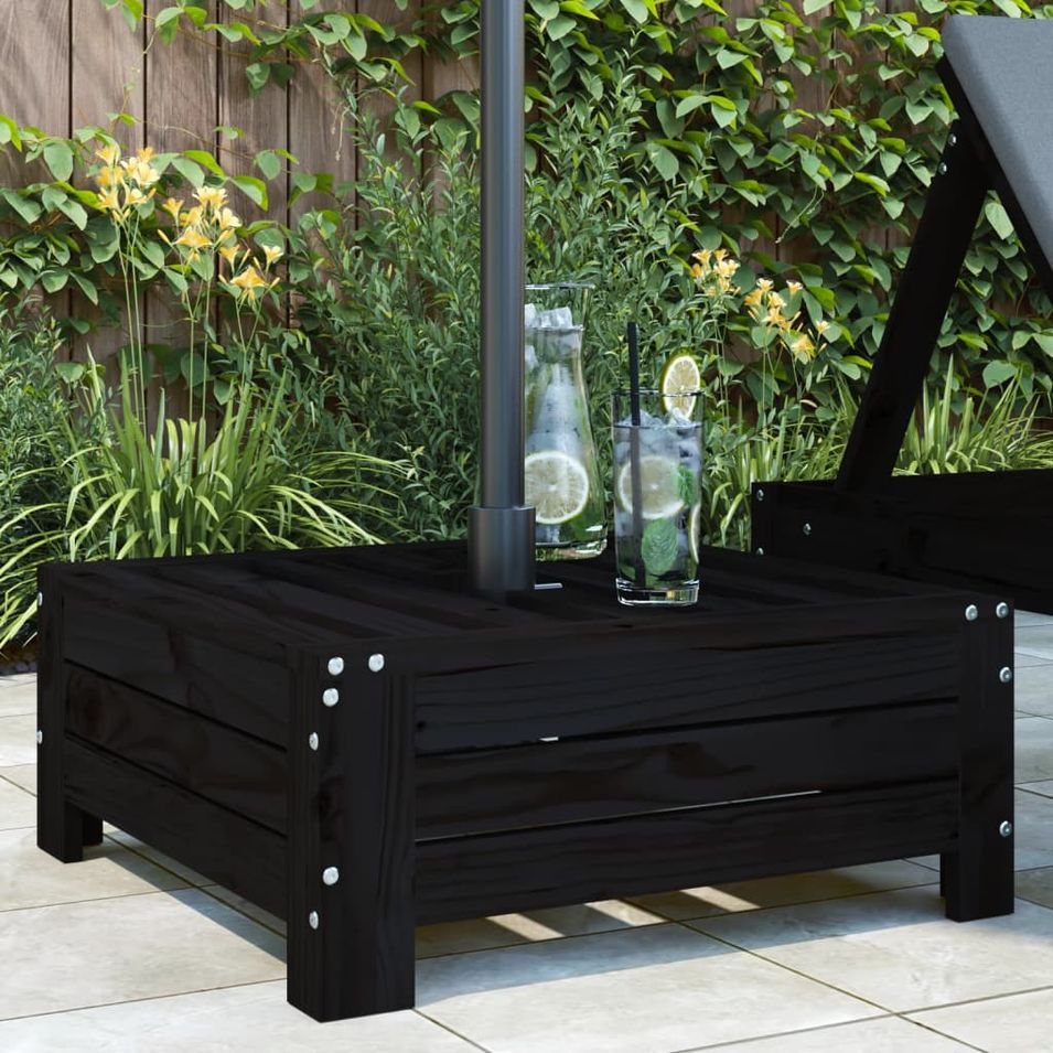 Couvercle de base de parasol noir bois massif de pin - Photo n°1