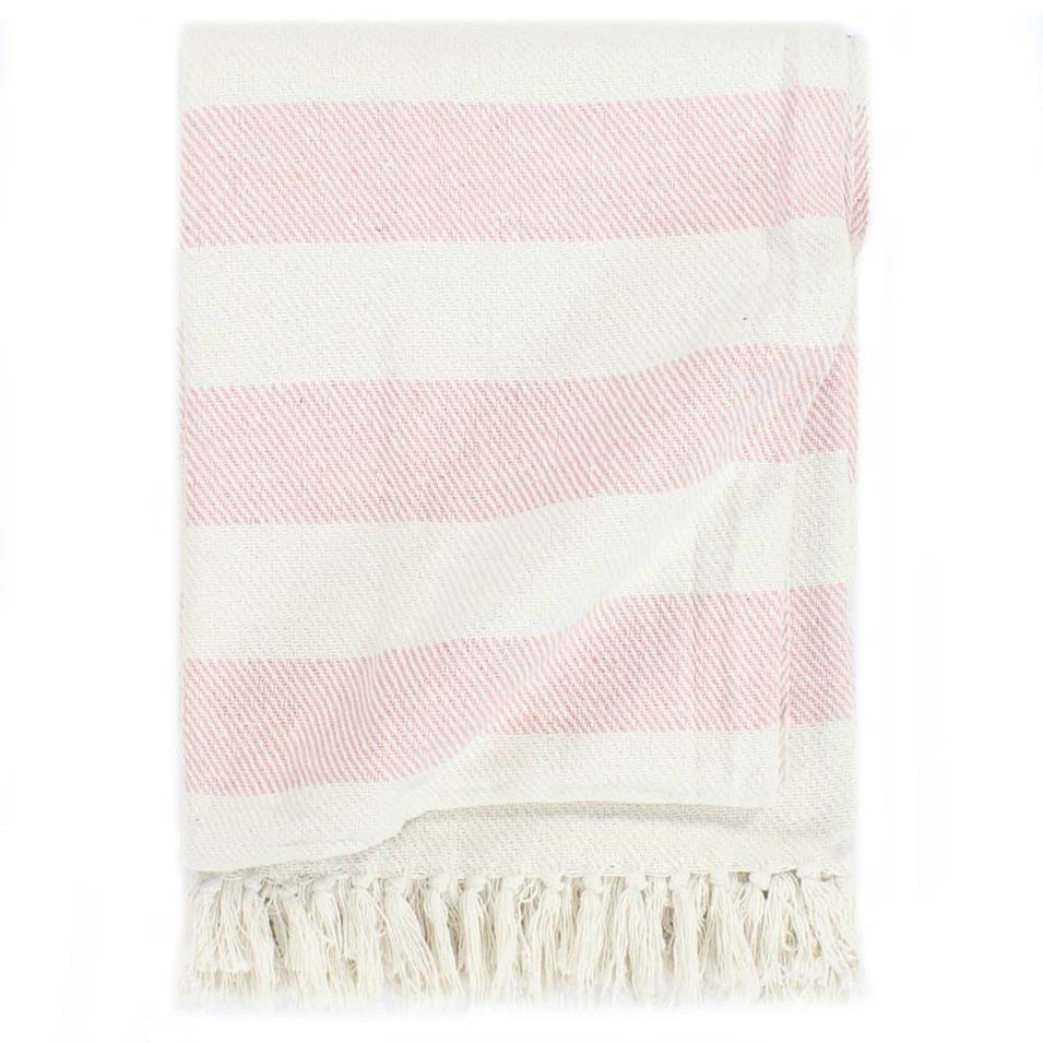 Couverture Coton Rayures 160 x 210 cm Vieux rose - Photo n°1