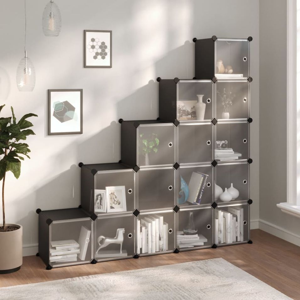 Cubes de rangement 15 pcs avec portes Noir PP - Photo n°1