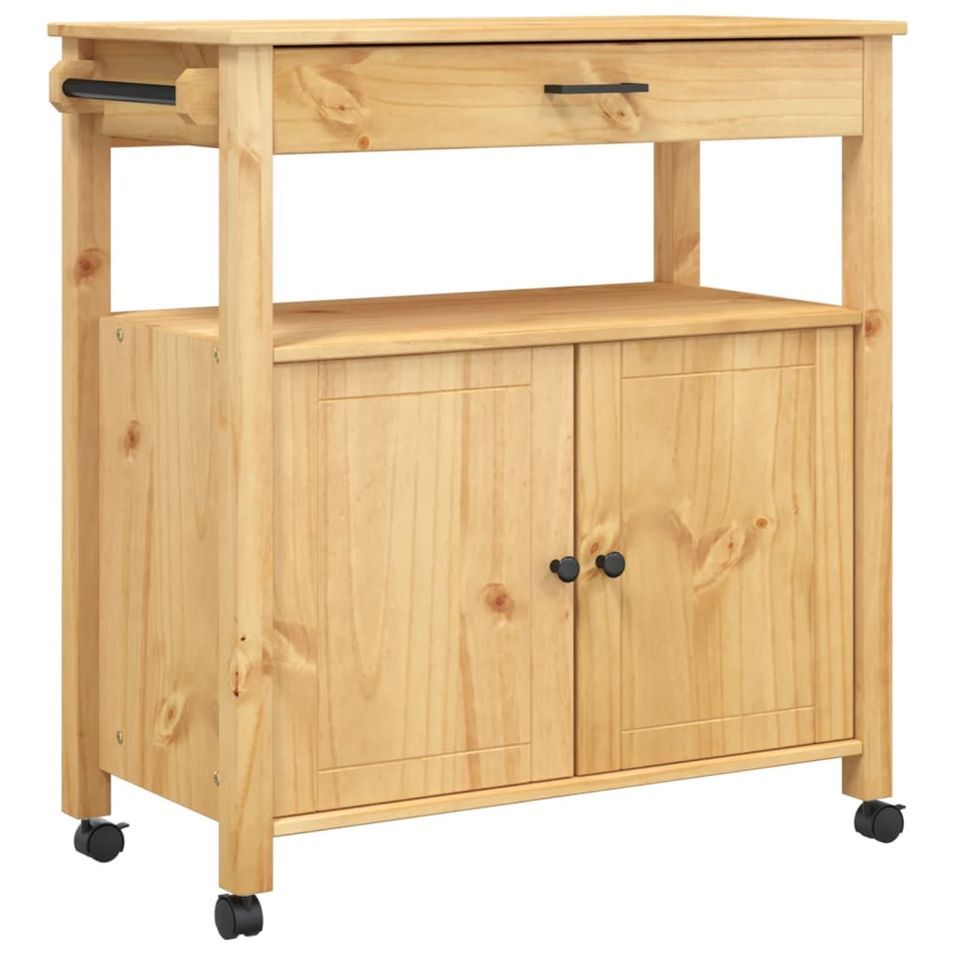 Desserte de cuisine en Pin massif Kitcha 84 cm - 2 portes et 1 tiroir - Photo n°1