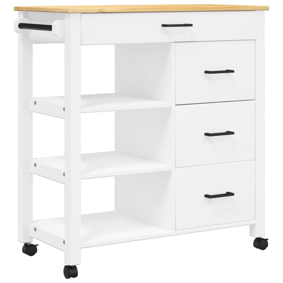 Desserte de cuisine en Pin massif Kitcha 84 cm - 4 tiroirs et 3 étagères - Photo n°1