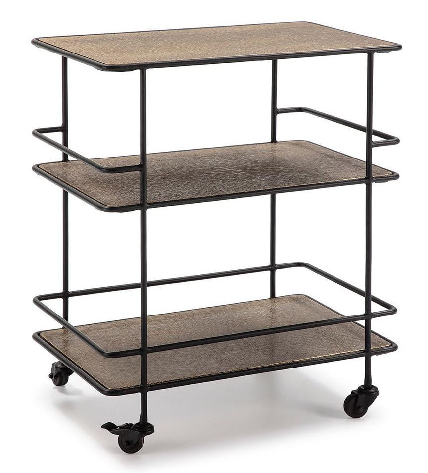 Desserte sur roulettes 3 plateaux métal noir et laiton - Photo n°1