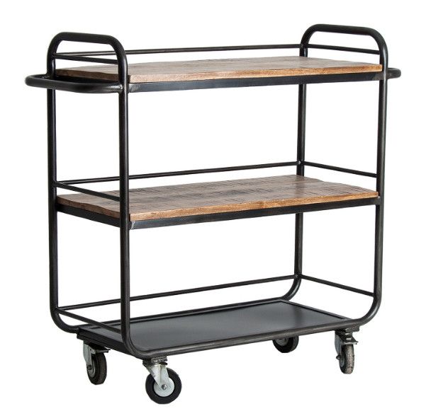 Desserte sur roulettes manguier massif clair et métal noir Rent - Photo n°1