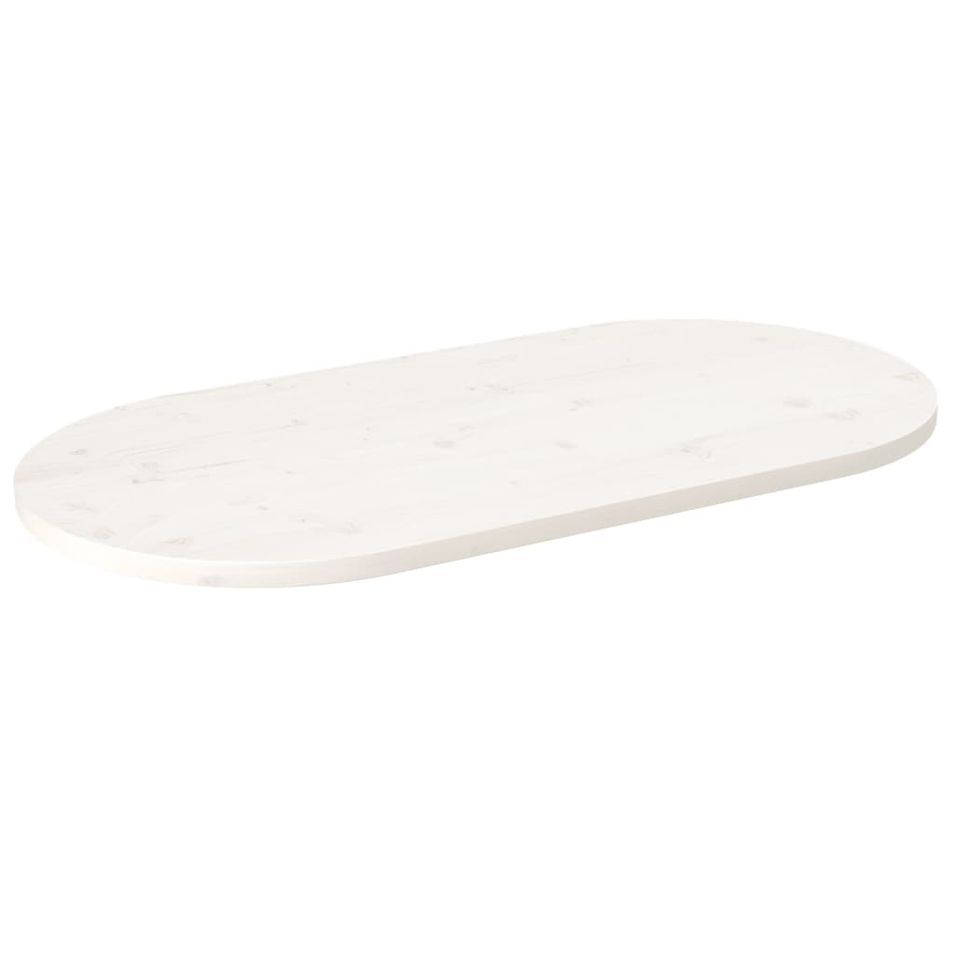 Dessus de table blanc 100x50x2,5 cm bois de pin massif ovale - Photo n°1