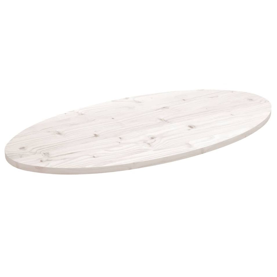 Dessus de table blanc 100x50x2,5 cm bois de pin massif ovale - Photo n°1