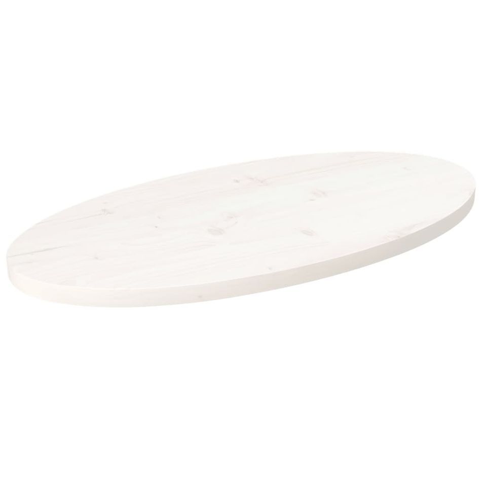 Dessus de table blanc 70x35x2,5 cm bois de pin massif ovale - Photo n°1
