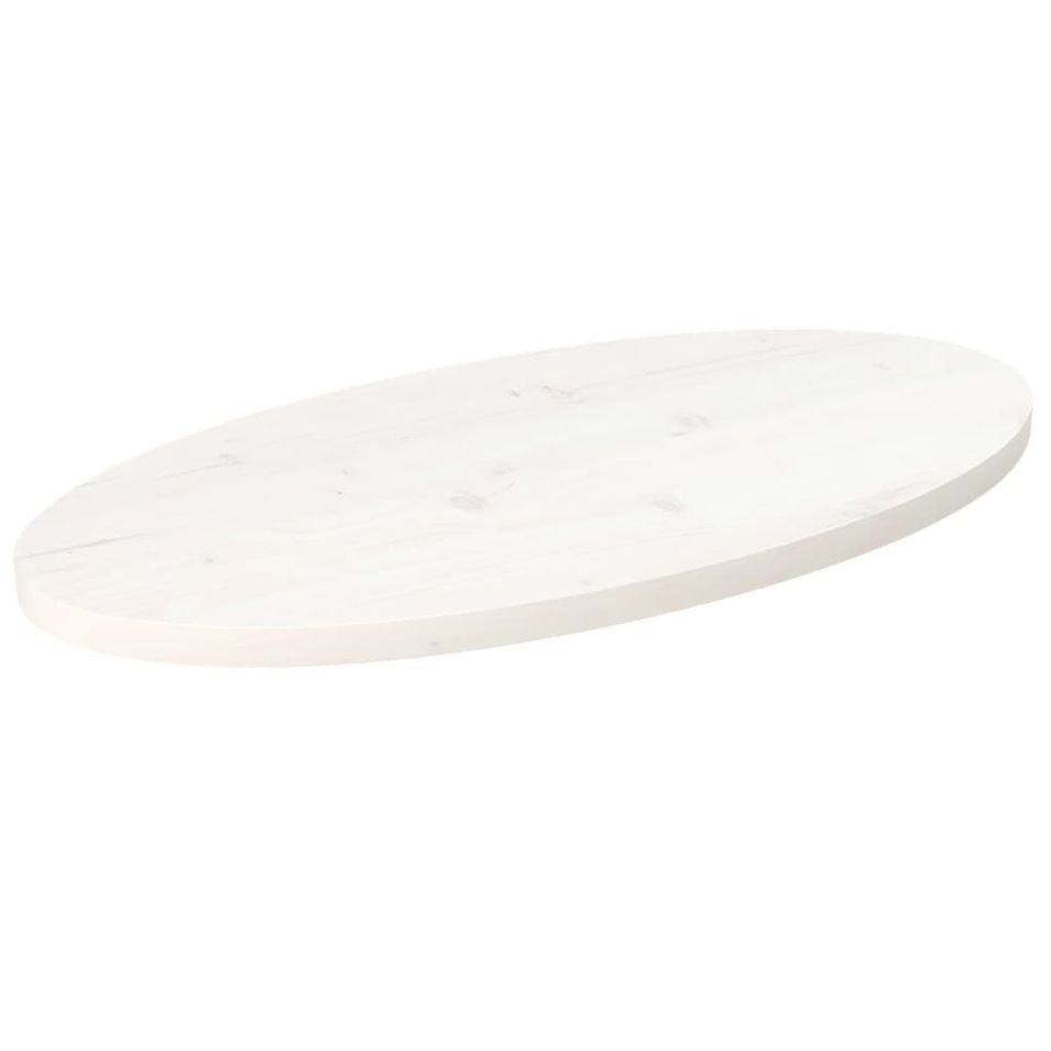 Dessus de table blanc 80x40x2,5 cm bois de pin massif ovale - Photo n°1
