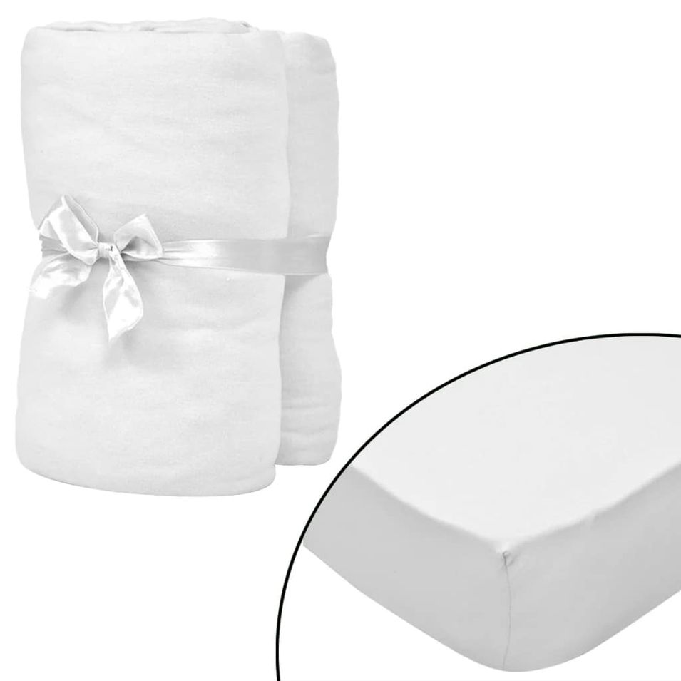 Drap-housse pour lits à eau 2 pcs 160x200 cm Coton jersey Blanc - Photo n°1