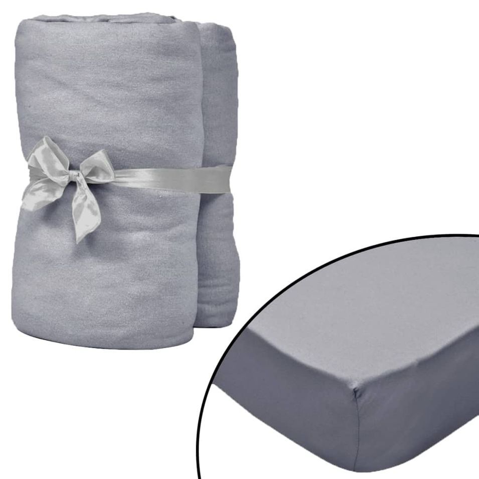 Drap-housse pour lits à eau 2 pcs 180x200 cm Coton jersey Gris - Photo n°1