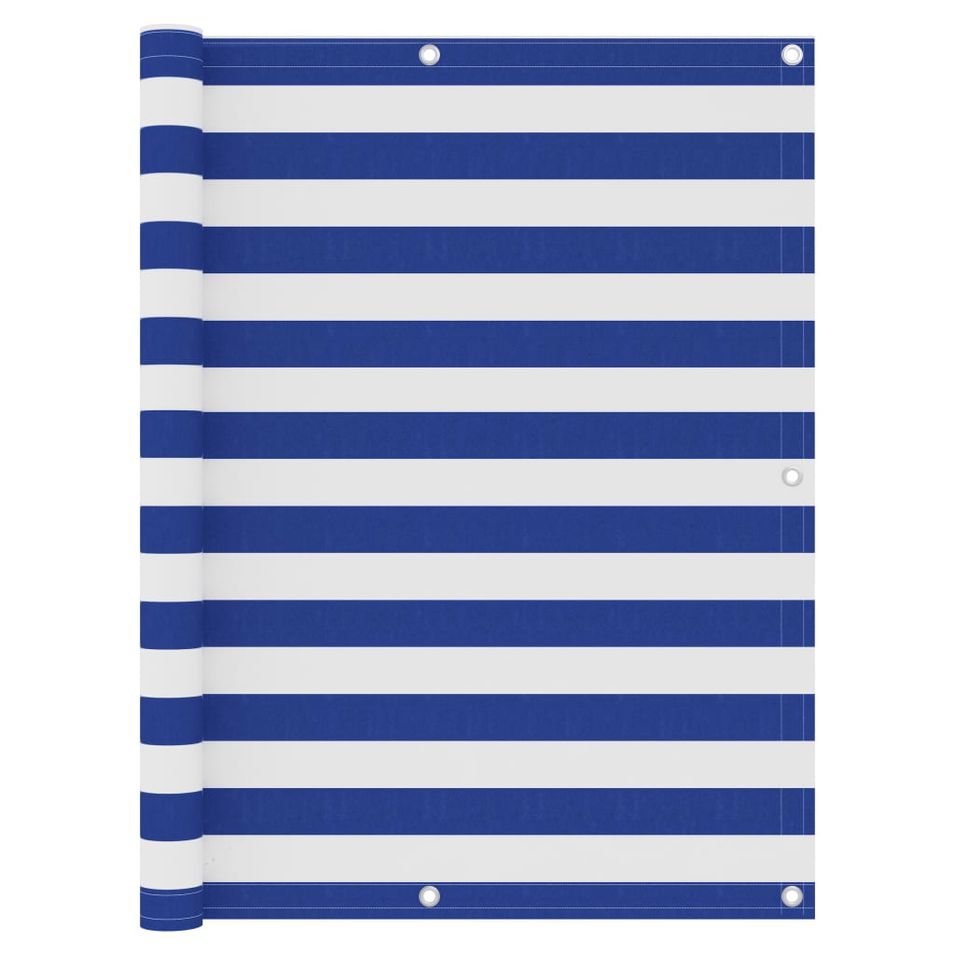 Écran de balcon Blanc et bleu 120x300 cm Tissu Oxford - Photo n°1