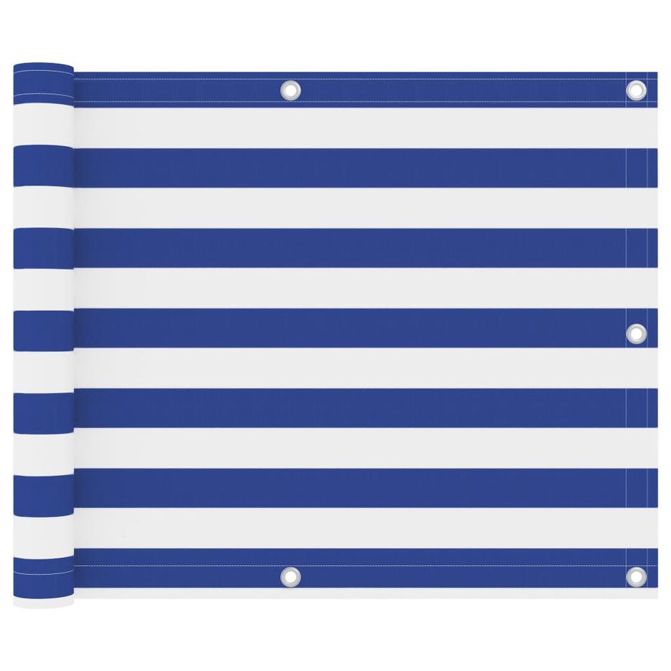 Écran de balcon Blanc et bleu 75x300 cm Tissu Oxford - Photo n°1