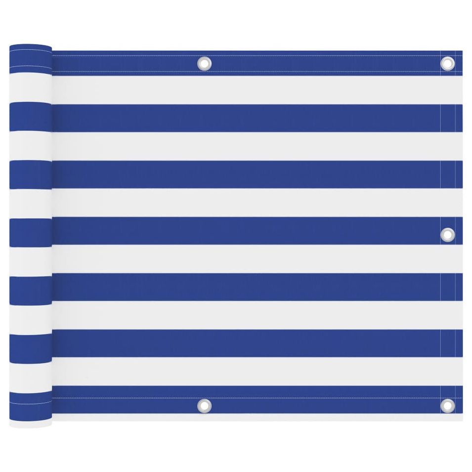 Écran de balcon Blanc et bleu 75x500 cm Tissu Oxford - Photo n°1