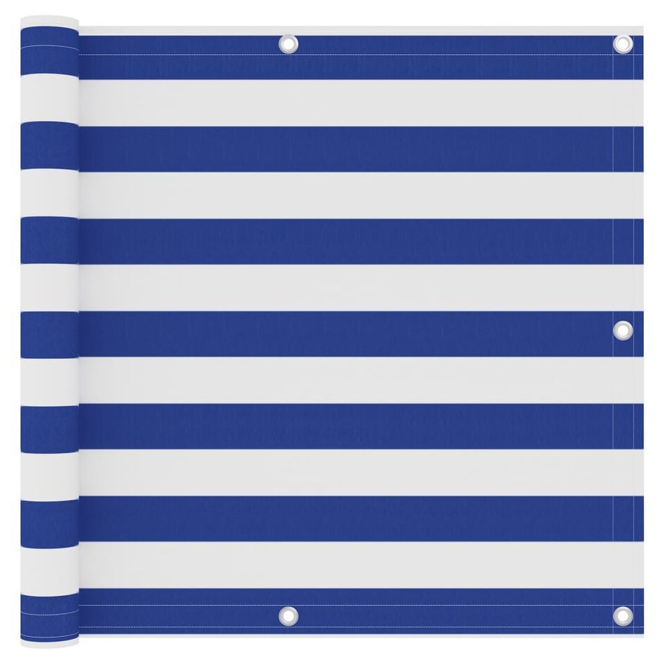 Écran de balcon Blanc et bleu 90x500 cm Tissu Oxford - Photo n°1