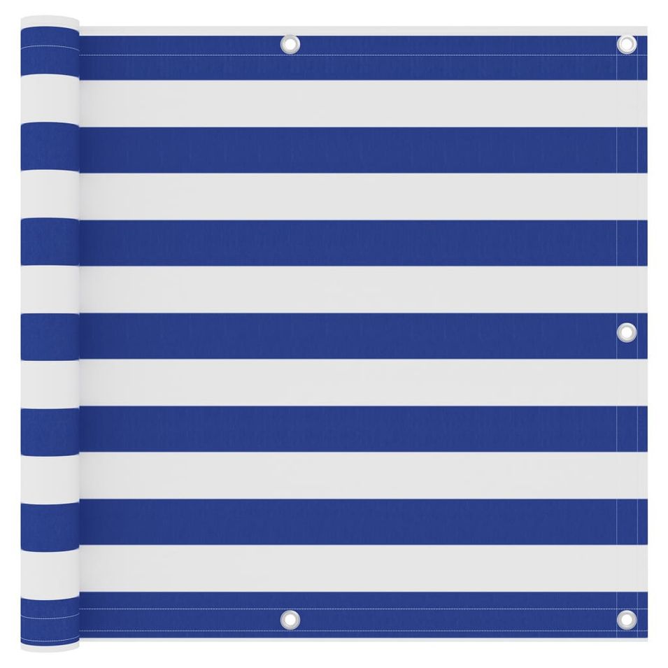 Écran de balcon Blanc et bleu 90x600 cm Tissu Oxford - Photo n°1