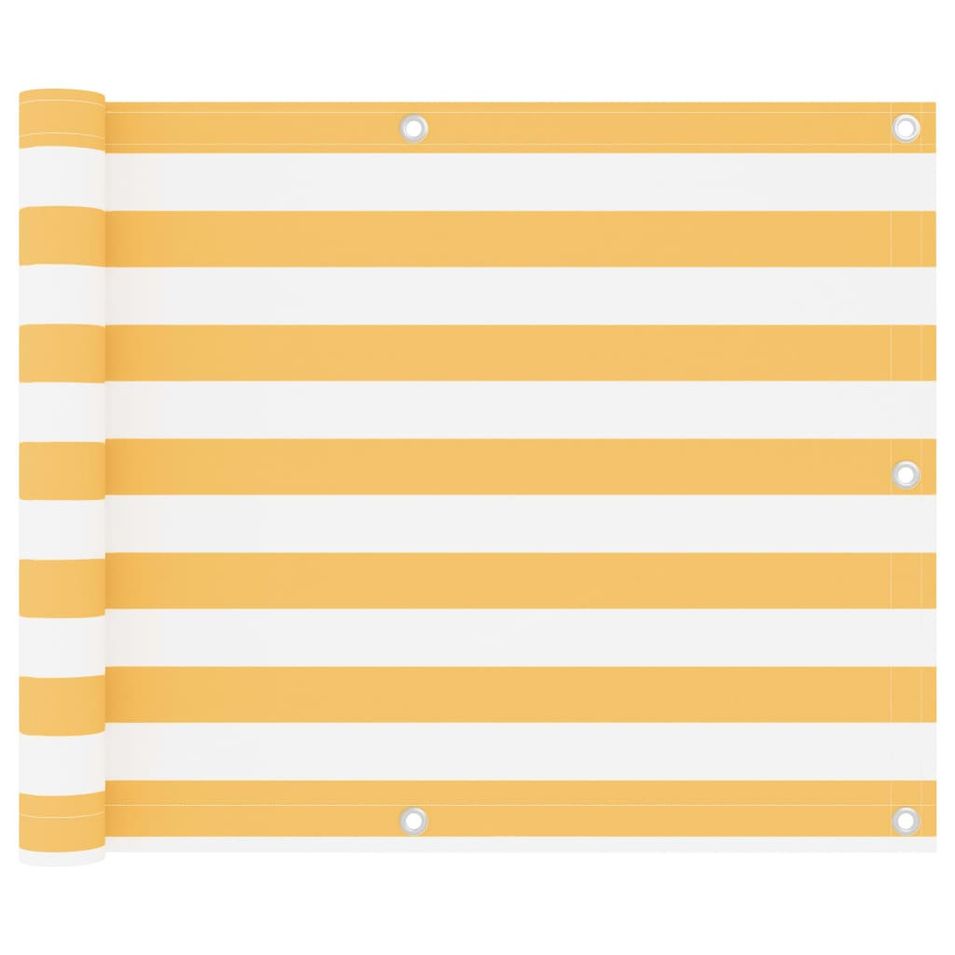 Écran de balcon Blanc et jaune 75x400 cm Tissu Oxford - Photo n°1