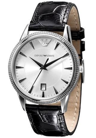 Emporio Armani Classic, Date, S/s Case, Silver Chrystal Dial, Croco Black Leather Strap, Wr 5atm 39mm AR2442 - Photo n°1