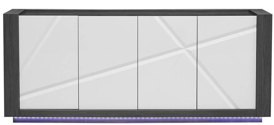 Enfilade 4 portes avec leds blanc laqué et gris Kantz - Photo n°1