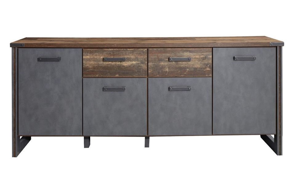 Enfilade vintage vieux bois usé et gris avec rivets - Photo n°1