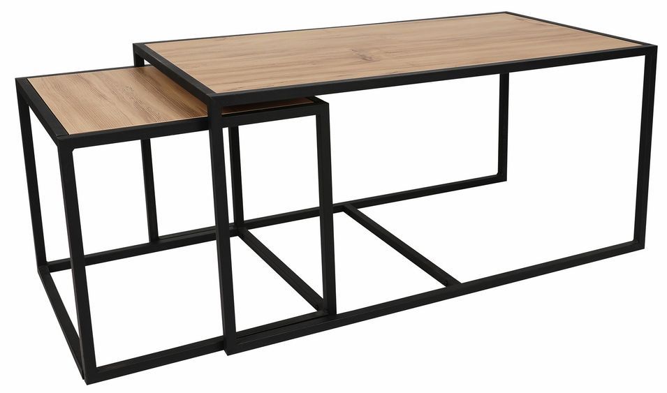 Ensemble 2 tables basses gigognes bois clair et noir Atlaz - Photo n°1