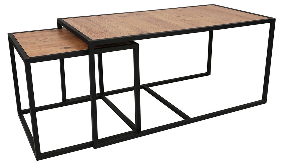 Ensemble 2 tables basses gigognes bois noyer et noir Atlaz - Photo n°1