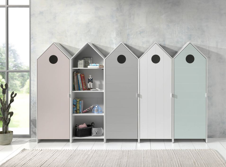 Ensemble 4 armoires enfant et 1 bibliothèque bois laqué Camila - Photo n°1