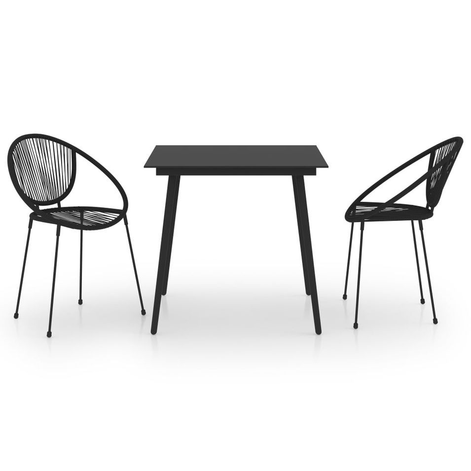 Ensemble à dîner d'extérieur 3 pcs Rotin PVC Noir - Photo n°1
