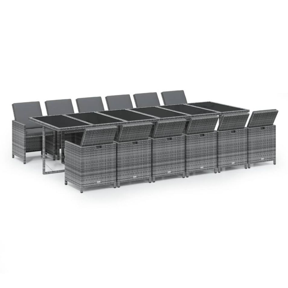 Ensemble à dîner de jardin coussins 13 pcs Résine tressée Gris - Photo n°1