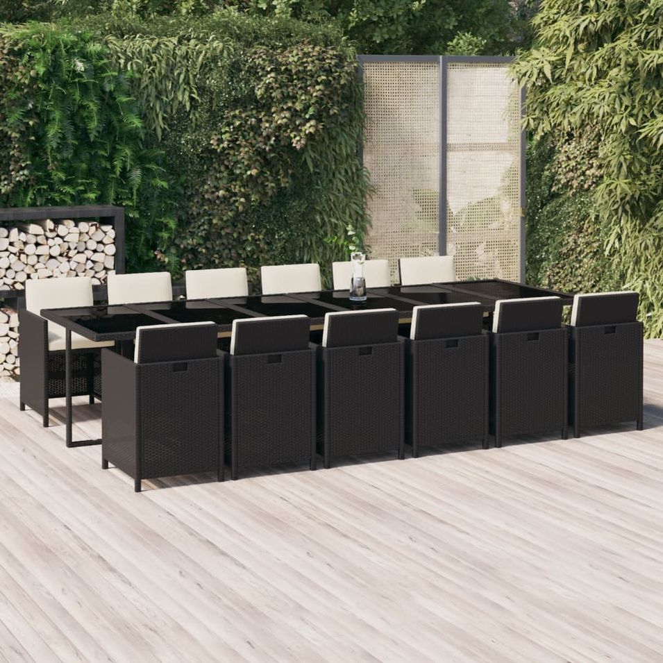 Ensemble à dîner de jardin coussins 13 pcs Résine tressée Noir - Photo n°1