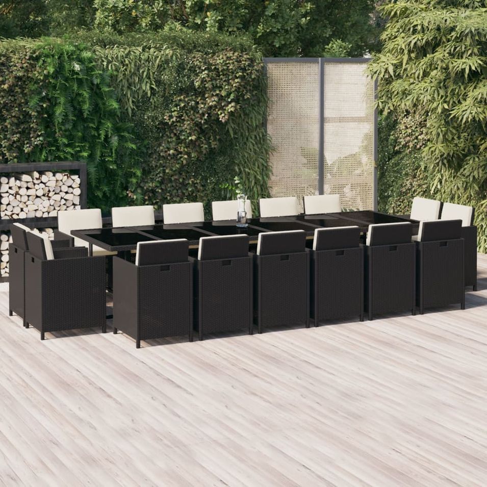 Ensemble à dîner de jardin coussins 17 pcs Résine tressée Noir - Photo n°1