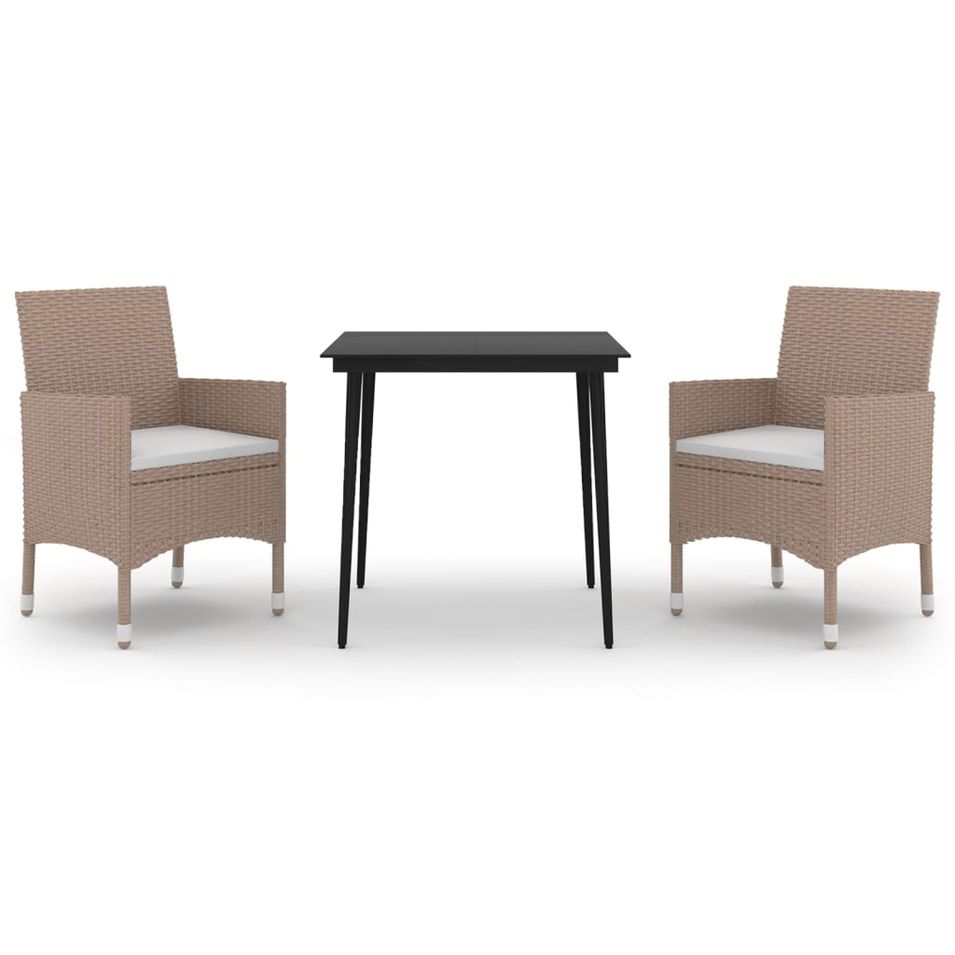 Ensemble à dîner de jardin coussins 3 pcs Résine tressée Verre 2 - Photo n°1