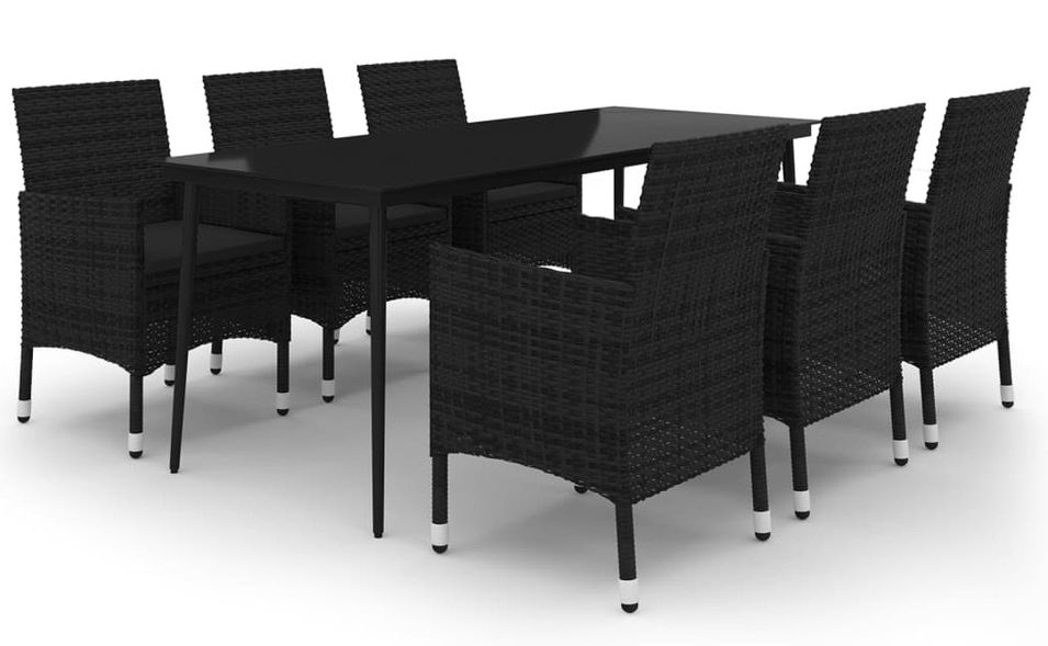 Ensemble à dîner de jardin coussins 7 pcs Résine tressée Verre 7 - Photo n°1