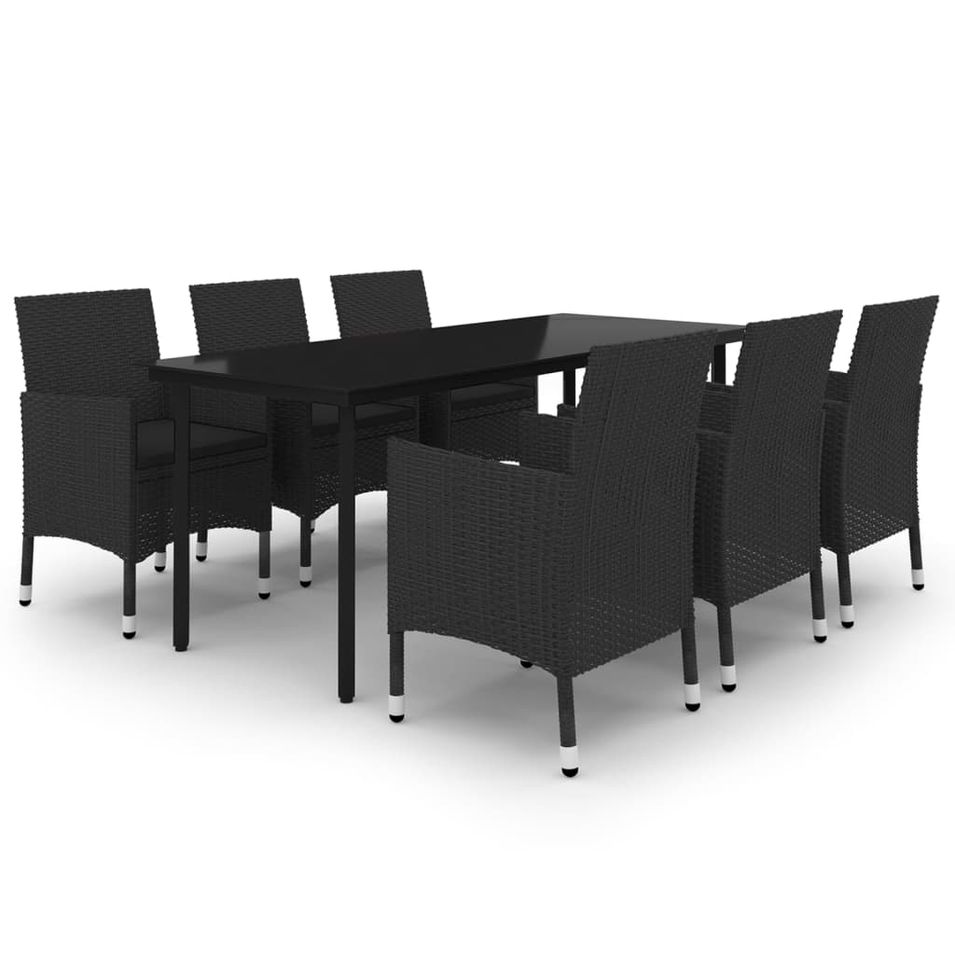 Ensemble à dîner de jardin coussins 7 pcs Résine tressée Verre 3 - Photo n°1