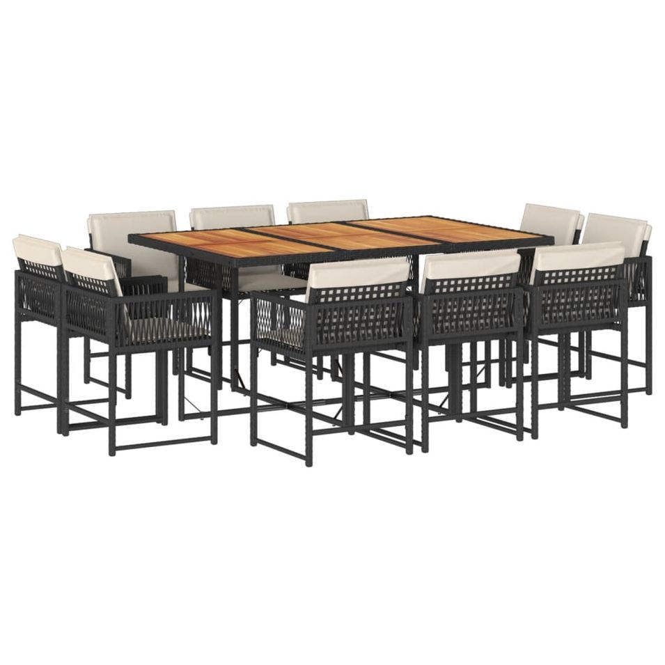 Ensemble à manger de jardin 11 pcs coussins noir résine tressée - Photo n°1