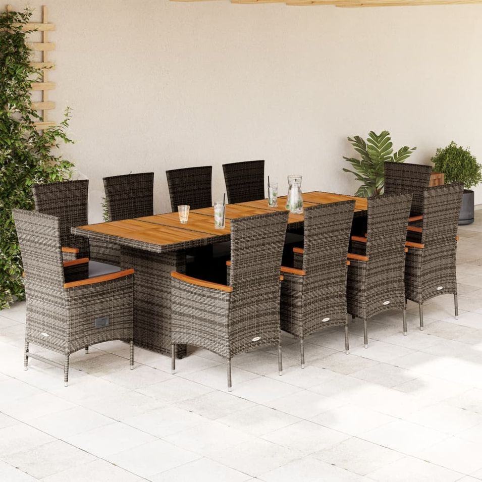 Ensemble à manger de jardin 11pcs avec coussins gris poly rotin - Photo n°1
