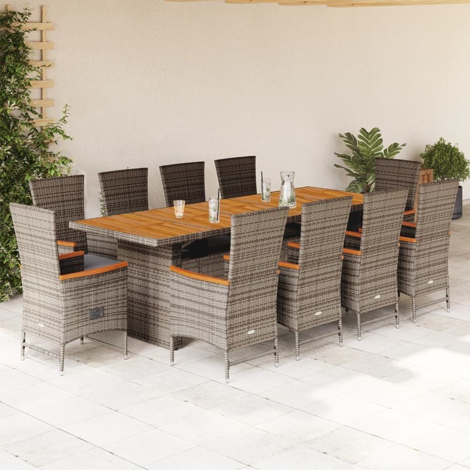 Ensemble à manger de jardin 11pcs avec coussins gris poly rotin - Photo n°1