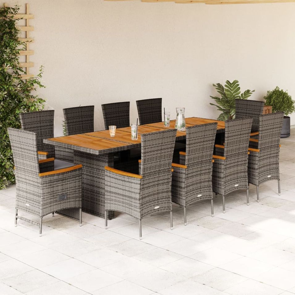 Ensemble à manger de jardin 11pcs avec coussins gris poly rotin - Photo n°1