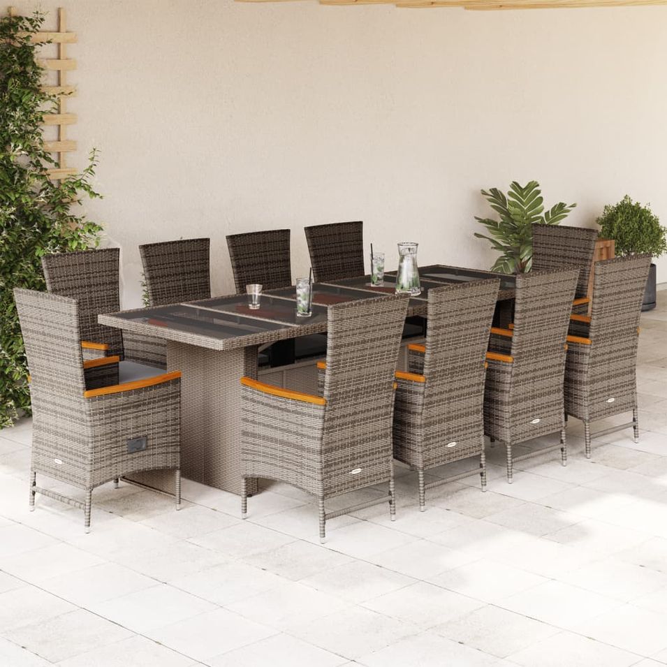 Ensemble à manger de jardin 11pcs avec coussins gris poly rotin - Photo n°1