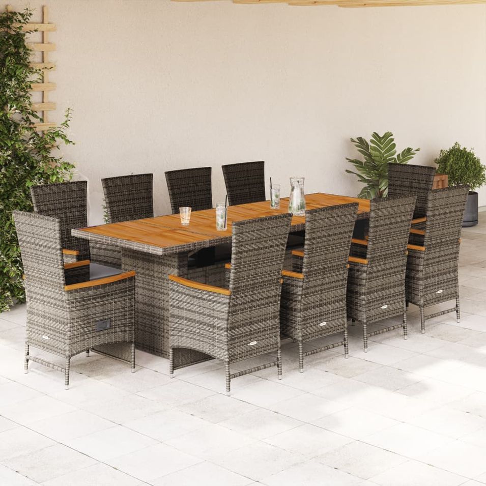 Ensemble à manger de jardin 11pcs avec coussins gris poly rotin - Photo n°1