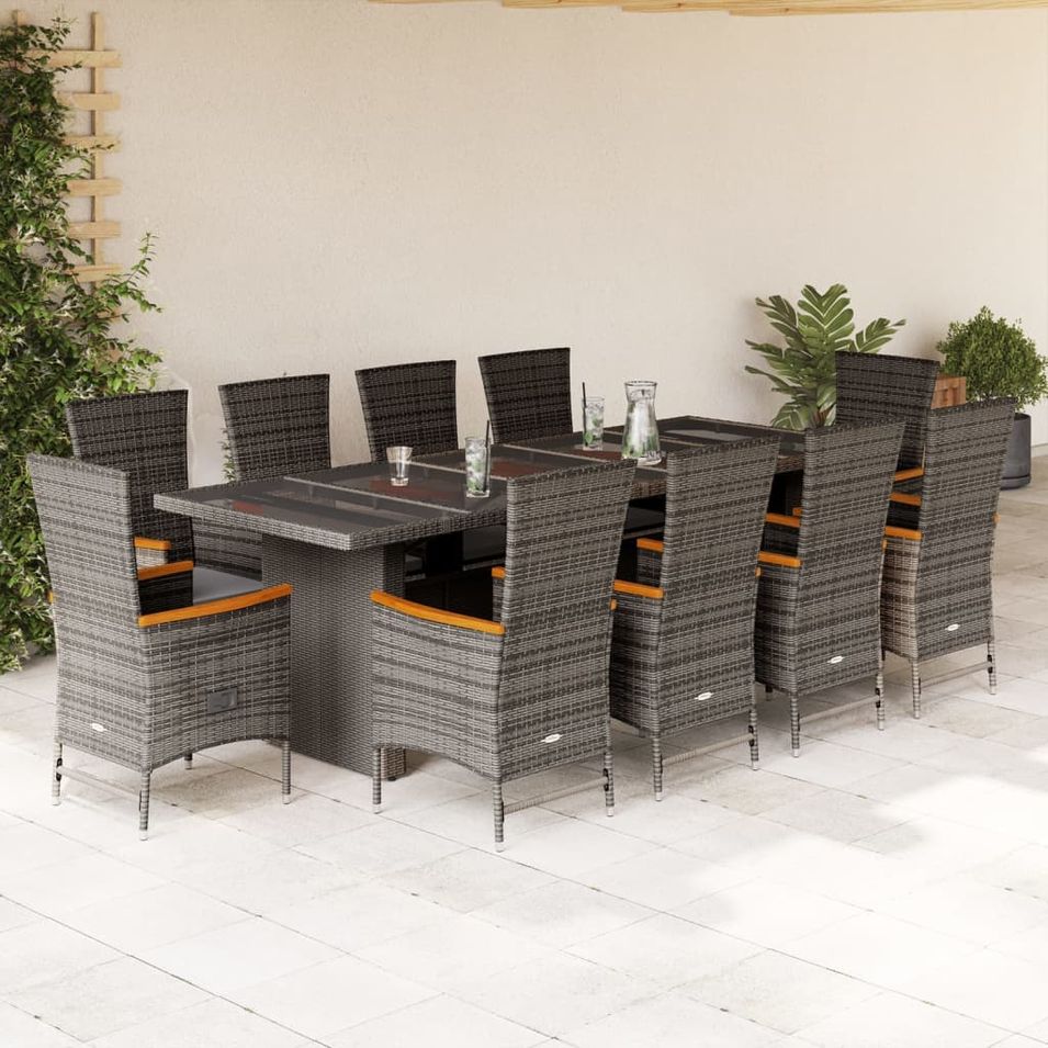 Ensemble à manger de jardin 11pcs avec coussins gris poly rotin - Photo n°1